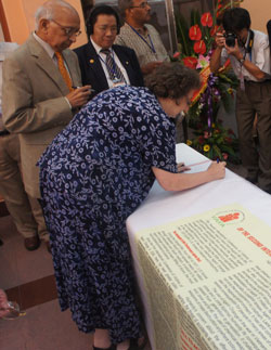 Jeanne Mirer signs Call at Second Intl Conf in Hanoi, 8/2011